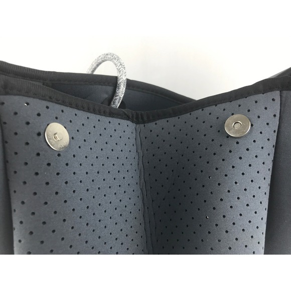 QOGIR Gray Neoprene Tote Bag Red White Stripe‎ Beach Travel Zipper Pouch - Picture 11 of 16